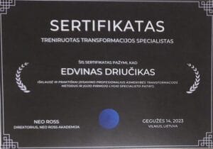 Edvinas Driučikas sertifikuotas asmeninių transformacijų specialistas